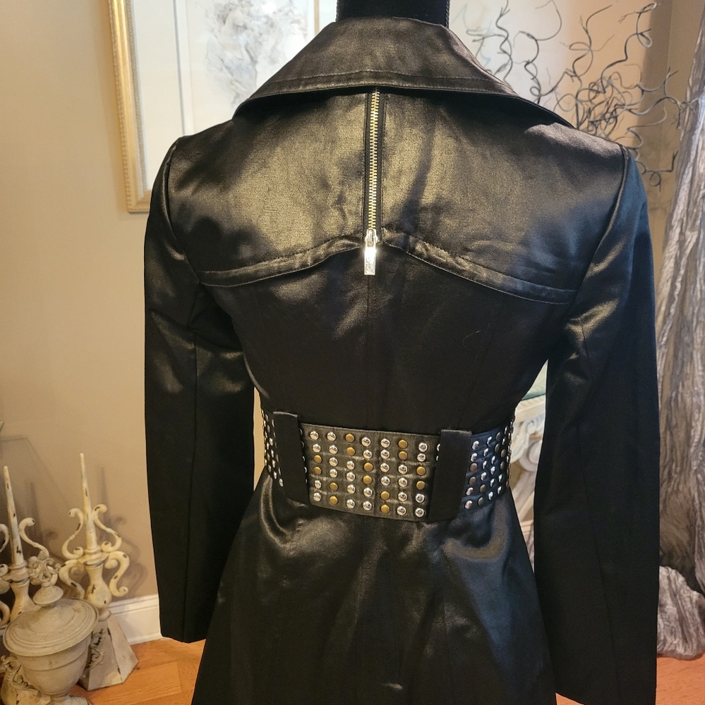 Bebe Studded Jacket Trench Coat Satin Designer Rain Coat Trending Celebrity Styl